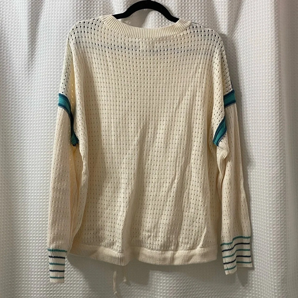 NWT L&G Striped Pointelle Drawstring Sweater - Picture 6 of 8